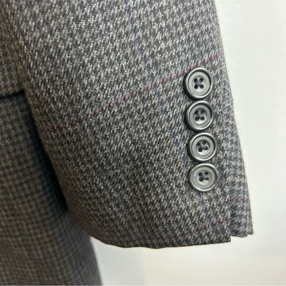 Oscar De La Renta Grey Houndstooth 100% Wool Blazer Size 42 Regular - Picture 9 of 11